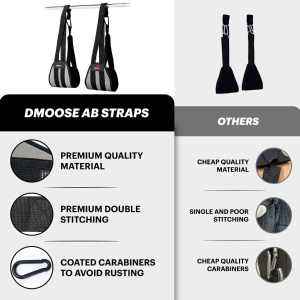 DMoose Hanging Ab Straps for Pull Up Bar & Abdominal Muscle Building, Rip  Resistant and Padded Arm Support for Ab Workout, Ab Sling Straps for Knee